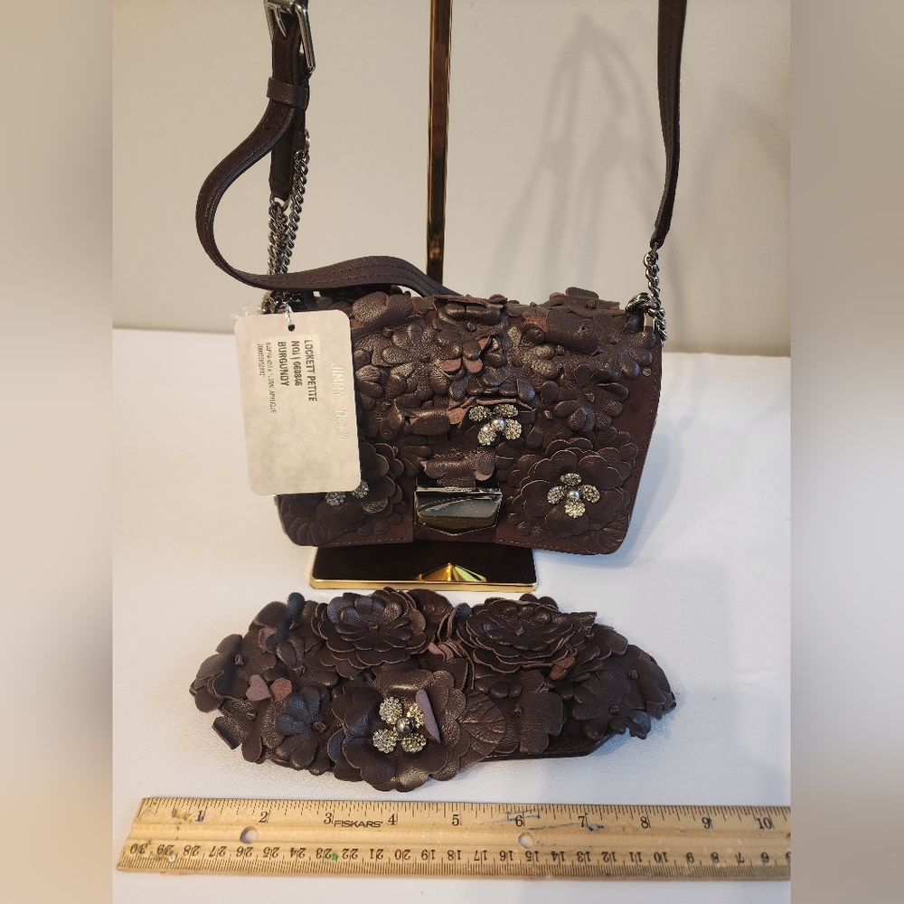 Jimmy Choo Locket Burgundy crossbody with shoulder appliqué